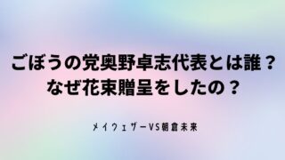 メイウェザーに花束投げた人は誰？ なぜごぼうの党奥野卓志代表だった？