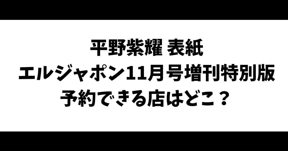 平野紫耀表紙エルジャポン11月号増刊特別版予約できる店はどこ？